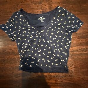 Hollister Navy Blue Floral Short Sleeve Tee